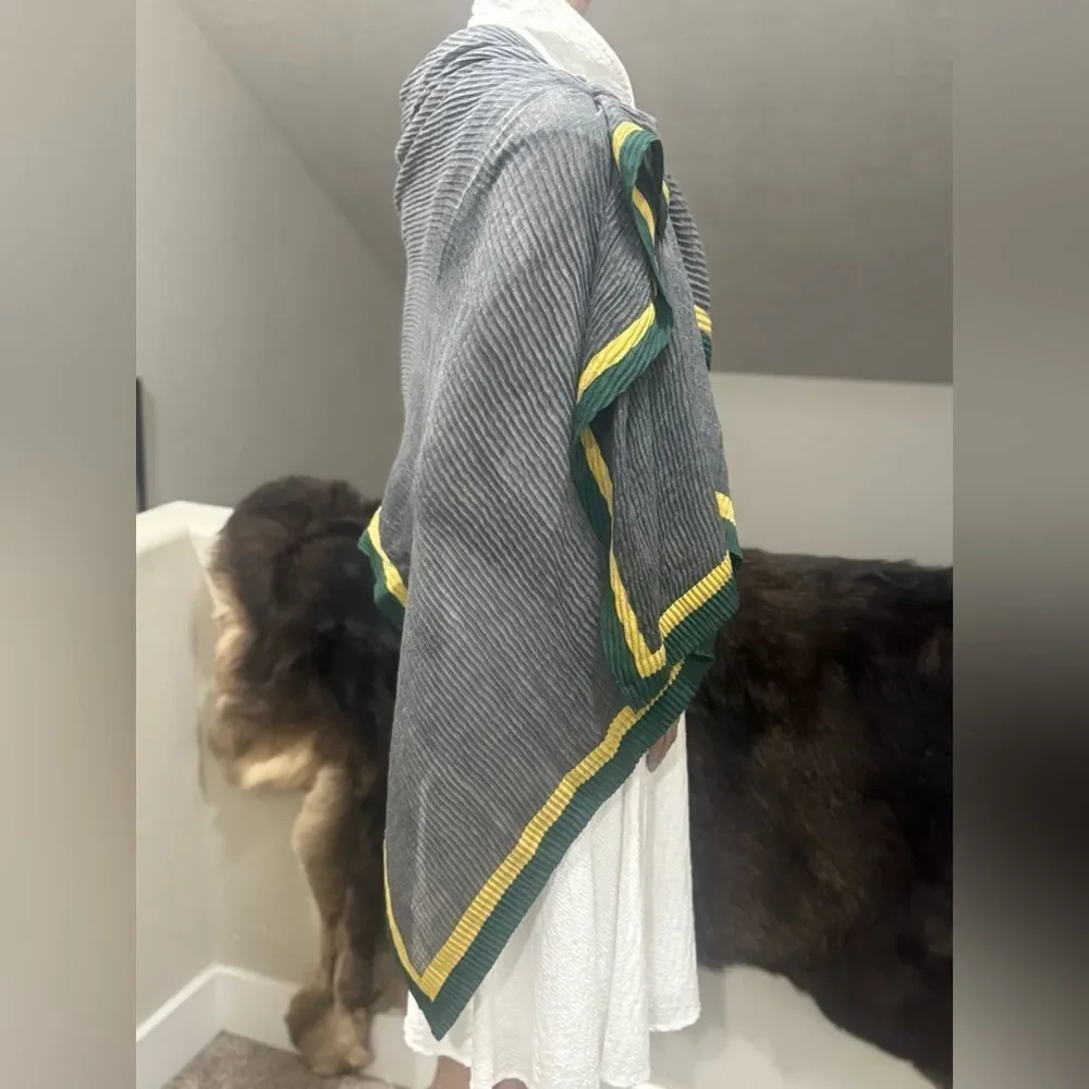 Oversized Handmade Boho Style Colorblock Shawl/Wrap With Pleated Textured